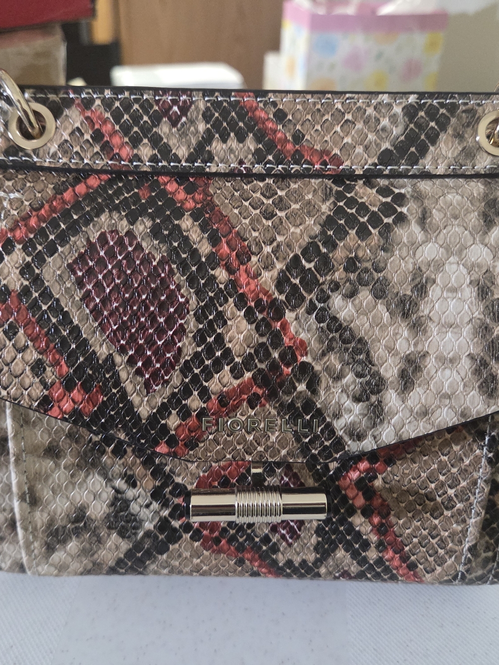 Fiorelli Snake-Print Crossbody Bag in Tan, Black & Red